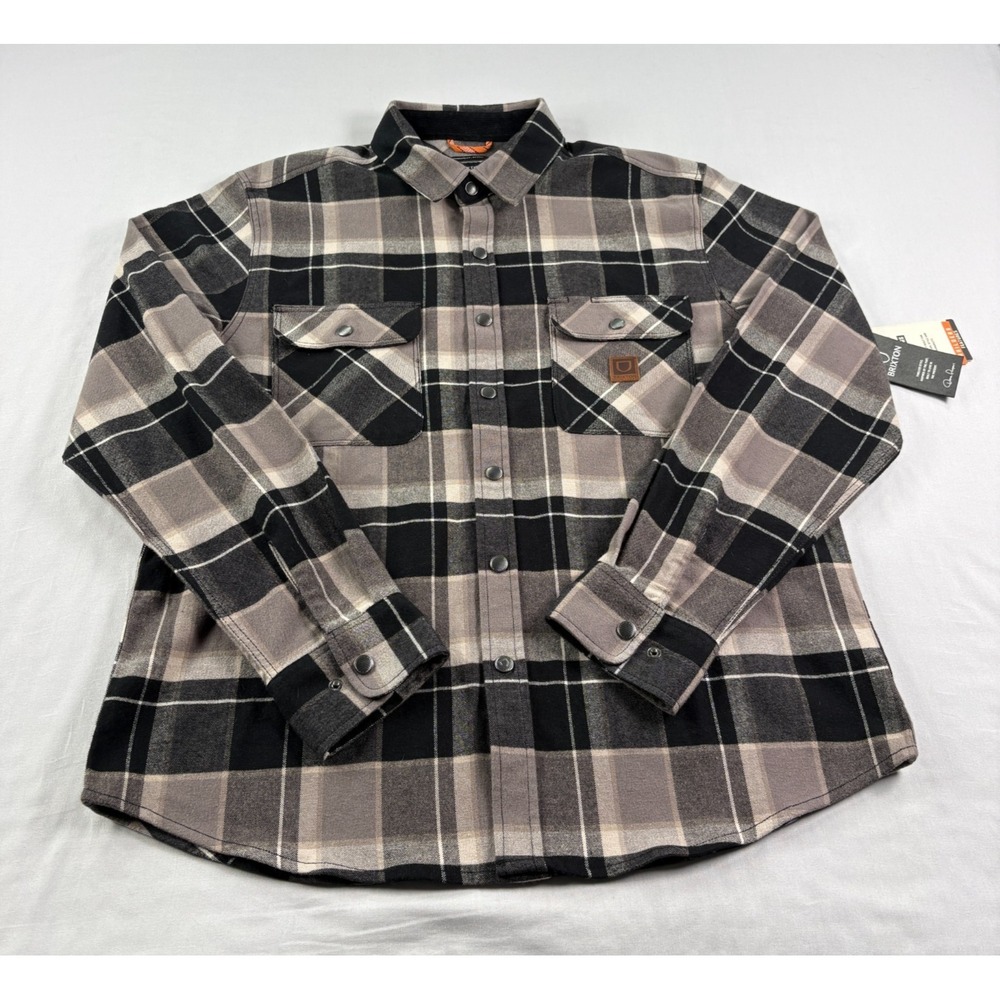 Brixon Flannel Shirt Mens Medium Black Plaid Builders Bowery Snap Up NEW